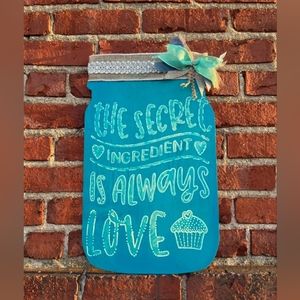 Turquoise sign: THE SECRET INGREDIENT IS ALWAYS LOVE handpainted wood wall decor